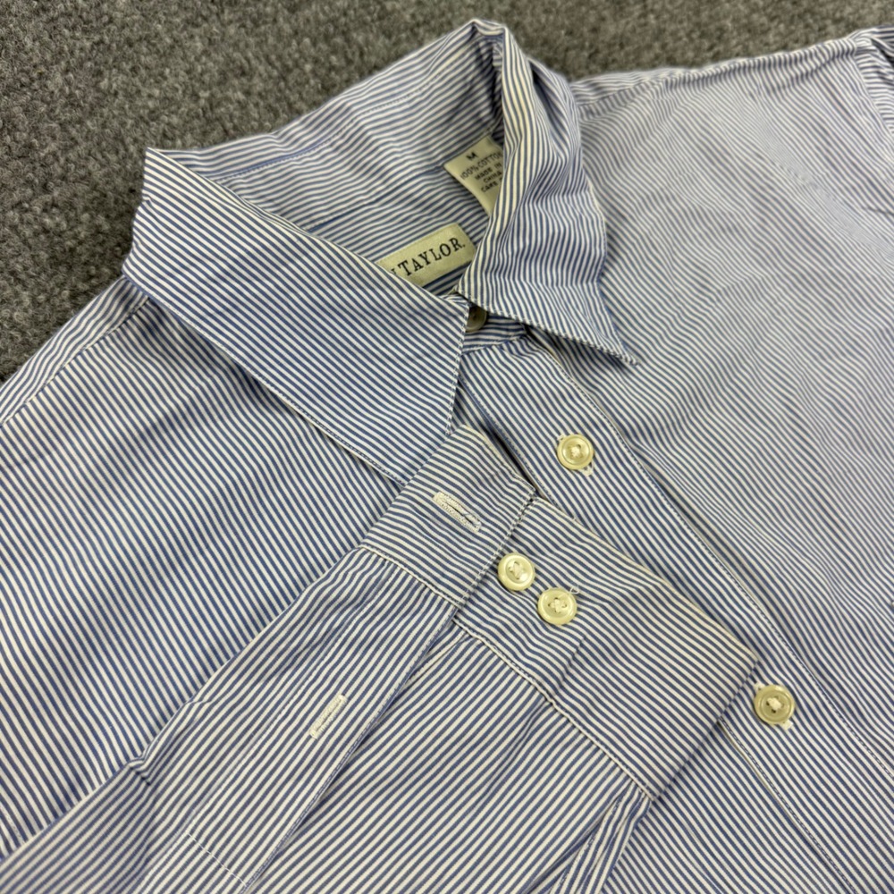 Ann Taylor Button Down M Blue White Striped Long Sleeve Cotton Shirt Women
